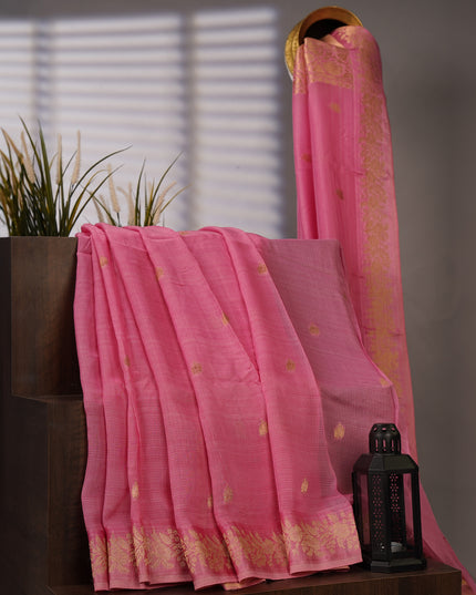 Silk Kota Allover Golden Zari Buttis - Pink