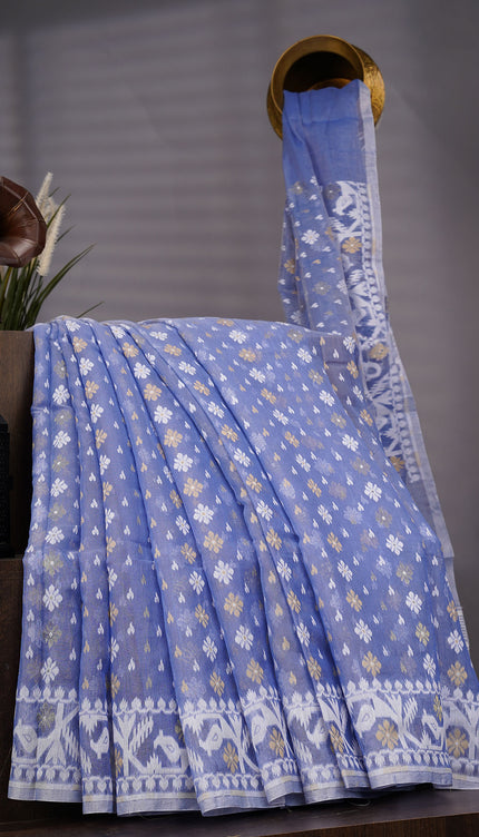 Lotus Cotton Ikkat Design Golden Buttis - Blue