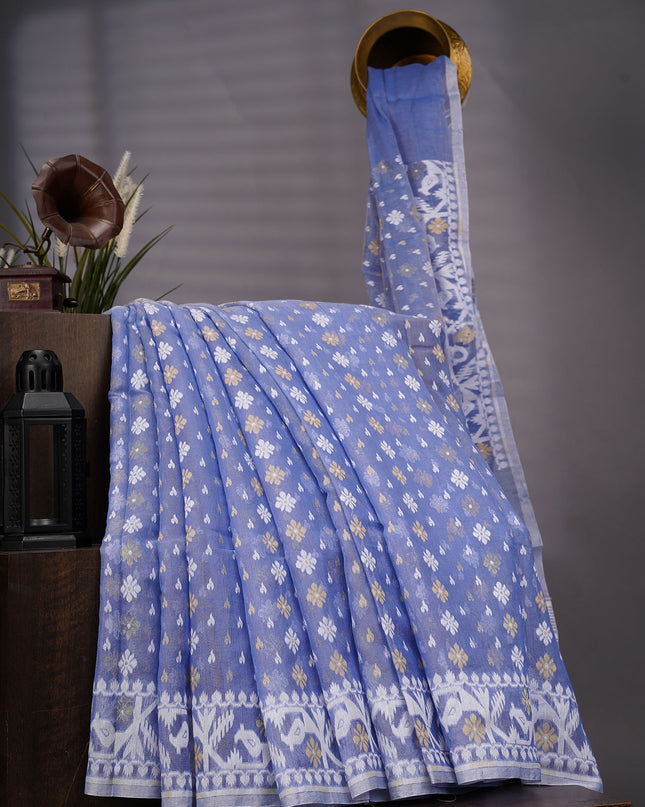 Lotus Cotton Ikkat Design Golden Buttis - Blue