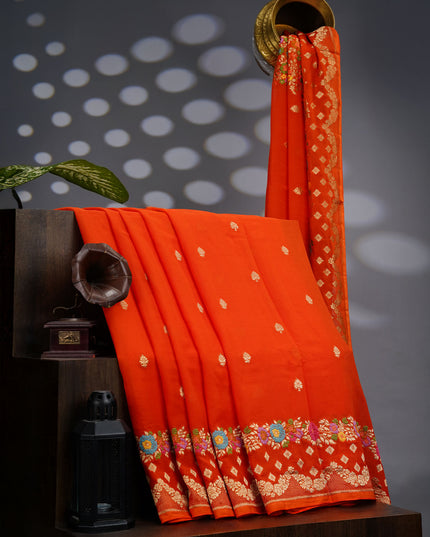 Kadi Georgette With Golden Butties Meenakari Border - Orange
