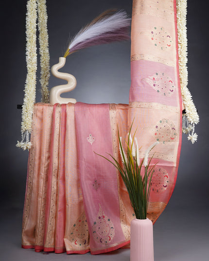 Banaras Silk Saree With Meenakari Weaving Butties With Rangkat Style - Peach