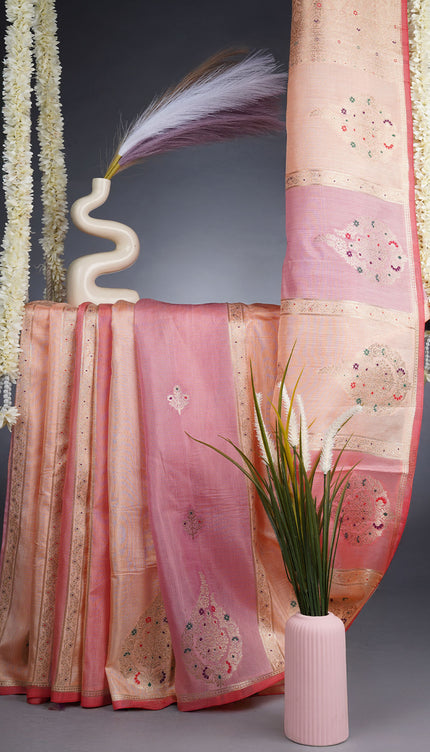Banaras Silk Saree With Meenakari Weaving Butties With Rangkat Style - Peach