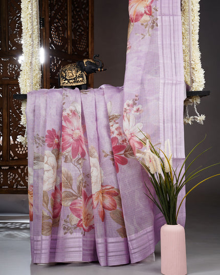 Kota cotton Saree with Floral Print- Lavender
