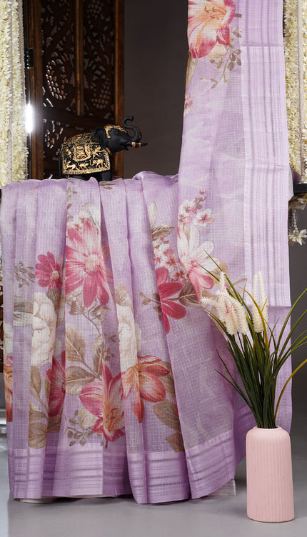 Kota cotton Saree with Floral Print- Lavender