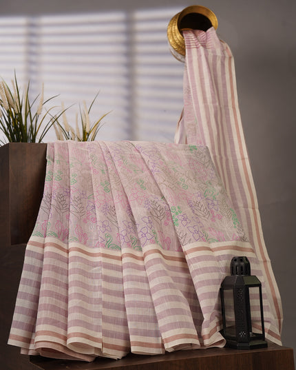 Handloom Cotton Print - Cream & Lavender