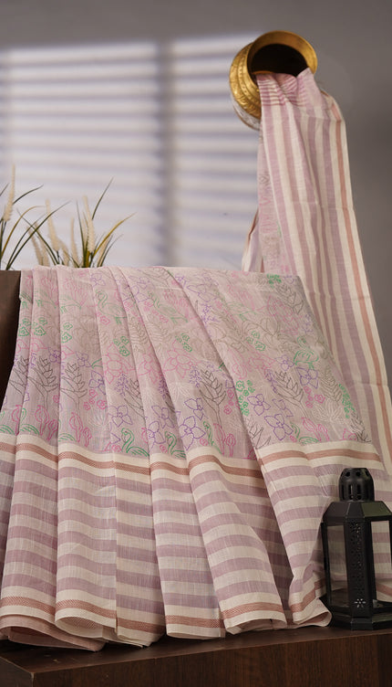 Handloom Cotton Print - Cream & Lavender