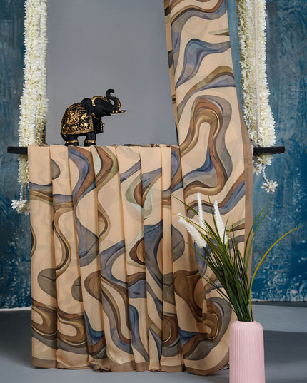 Georgette Saree With Digital print - Brown