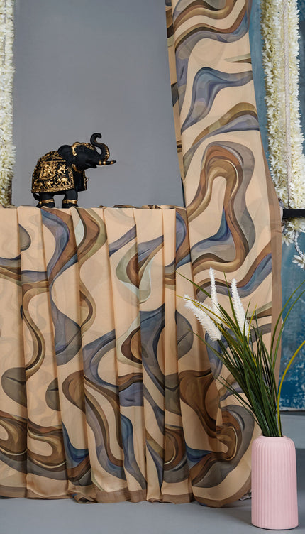 Georgette Saree With Digital print - Brown