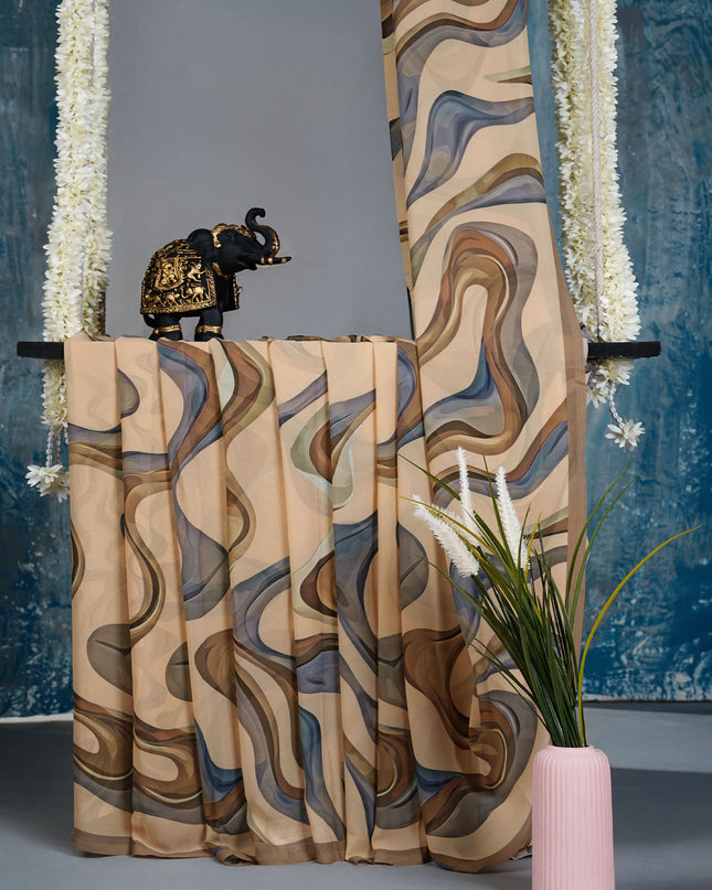 Georgette Saree With Digital print - Brown