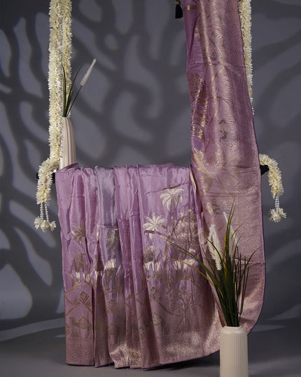 Banarasi Silk Saree with Gold Zari Weaving- Light Lavender