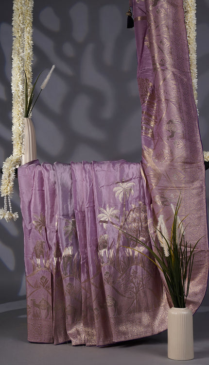 Banarasi Silk Saree with Gold Zari Weaving- Light Lavender