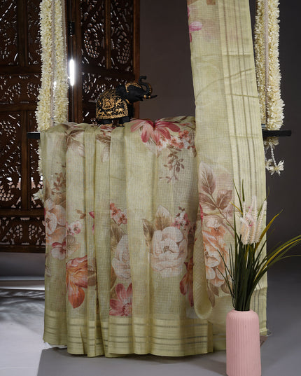 Kota cotton Saree with Floral Print - P Green