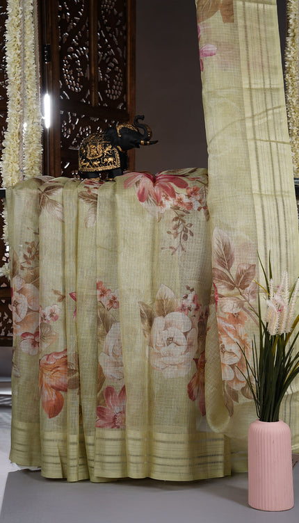 Kota cotton Saree with Floral Print - P Green