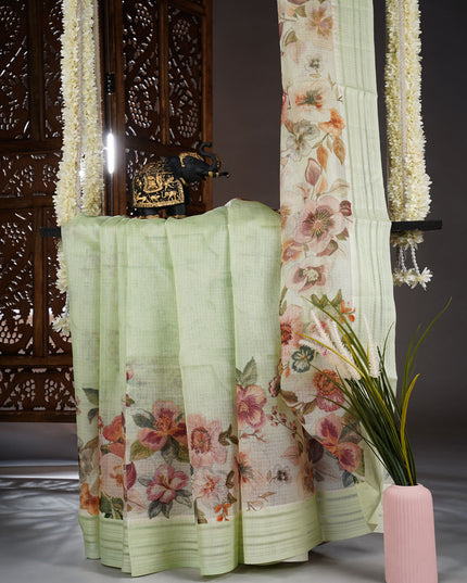 Kota cotton Saree with Floral Print - L Green