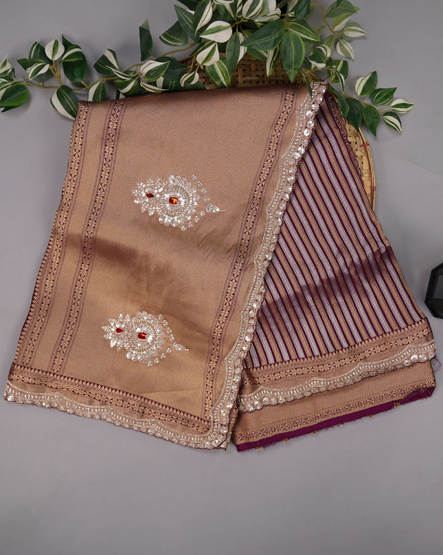 Soft Banaras Silk Saree Embroidery  Border Zardosi Kadhana & Sequence Work