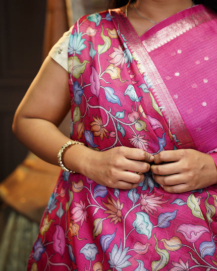 Silk Kota Saree With Golden Butties & Border - Baby Pink