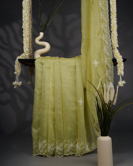 Organza Saree with Embroidery Butties and Border- Pista Green