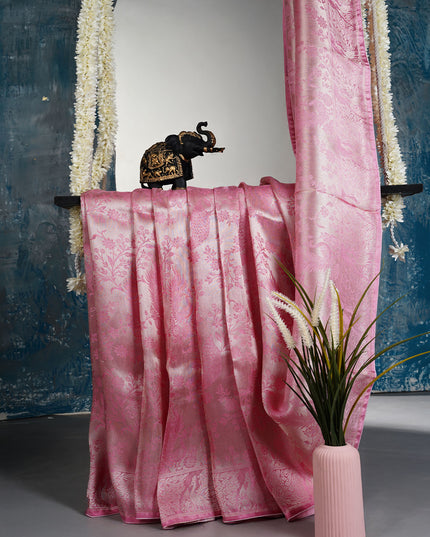 Banarasi Saree with tissue silk Zari woven work - Pink