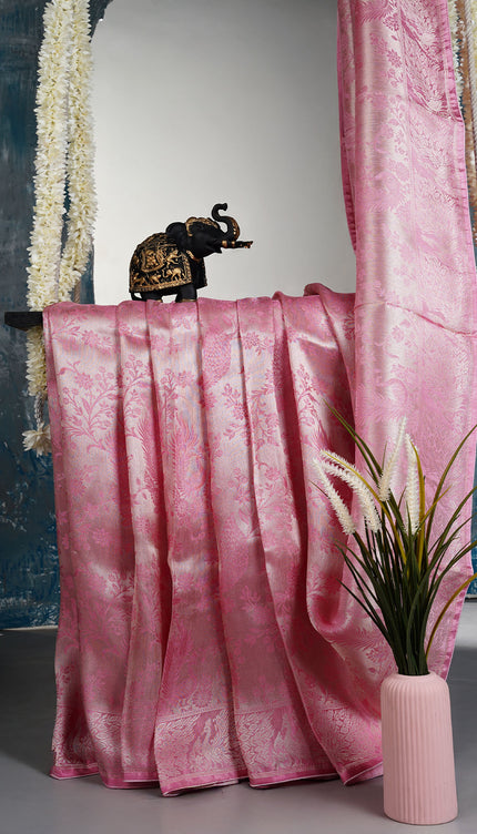 Banarasi Saree with tissue silk Zari woven work - Pink