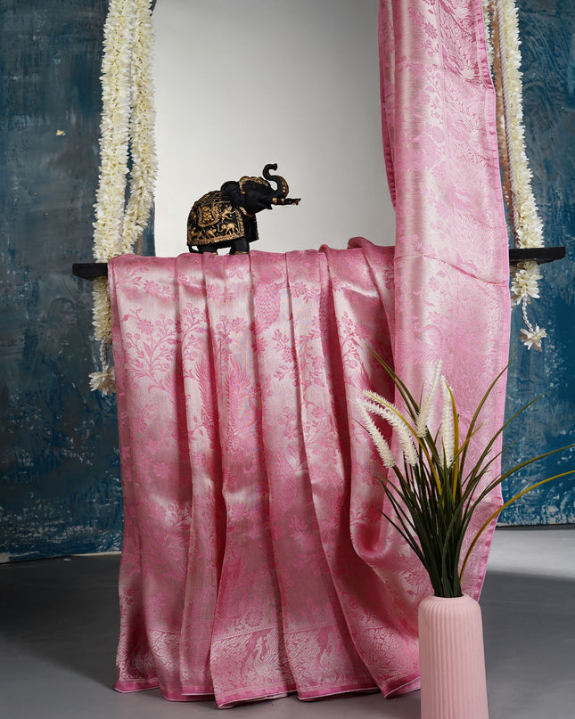 Banarasi Saree with tissue silk Zari woven work - Pink
