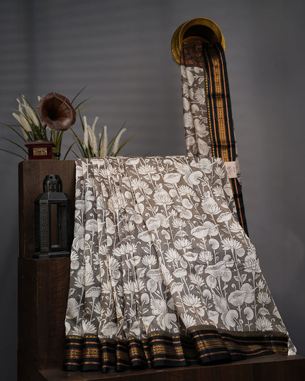 Mangalagiri Silk Digital Print Contrast Border - Grey