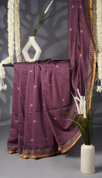 Handloom Cotton Saree with Thread Weaving Butties Border- Onion Pink