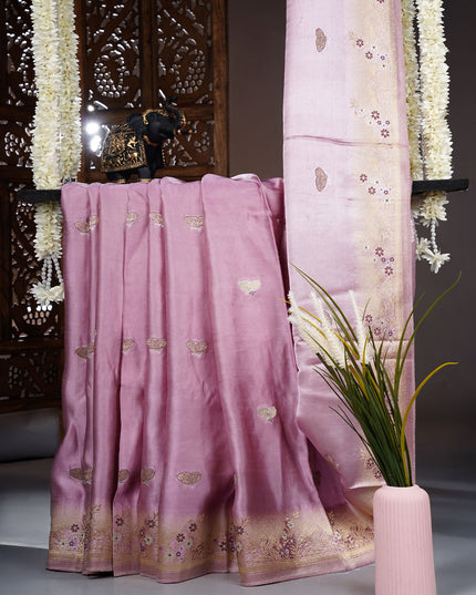 Banaras Silk Saree with Meenakari Butties and Golden Zari Border- Lavender