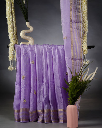 Russion Crepe Pull and Kardhana Buttis Golden Stripes Border - Lavender