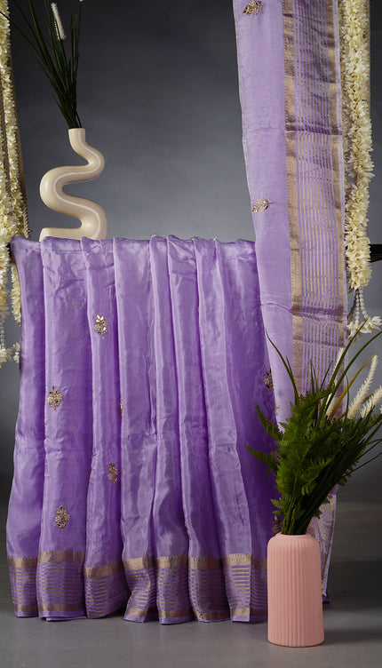 Russion Crepe Pull and Kardhana Buttis Golden Stripes Border - Lavender