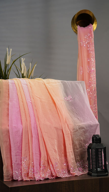 Italian Crape Sequence Pearl Hand Work Butties - Pink