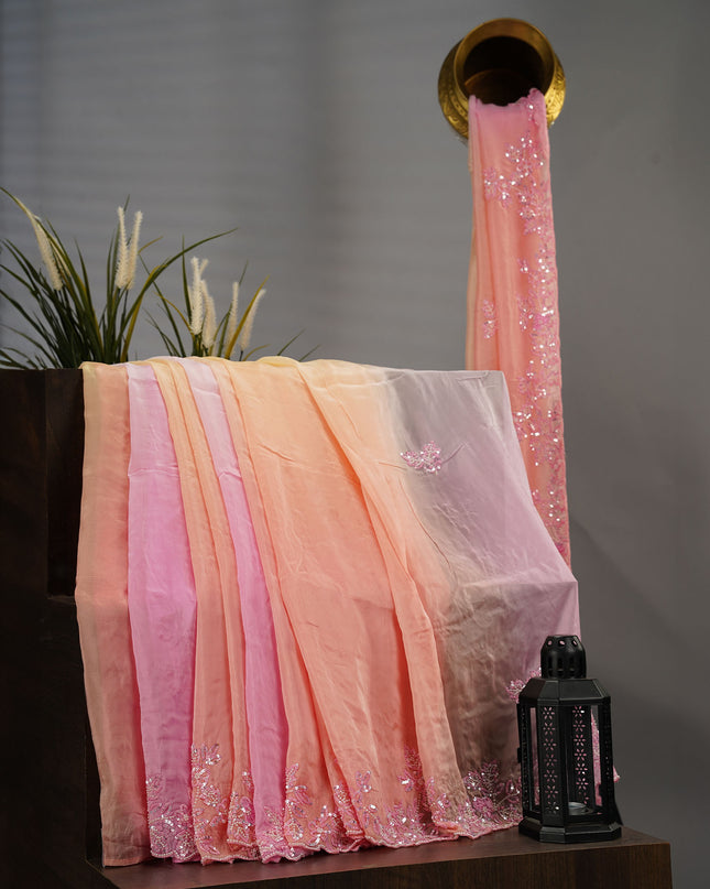 Italian Crape Sequence Pearl Hand Work Butties - Pink