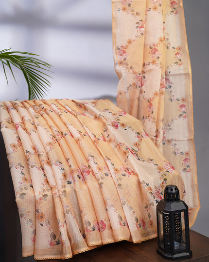 Kota Silk Saree with Floral Print and Knot Work