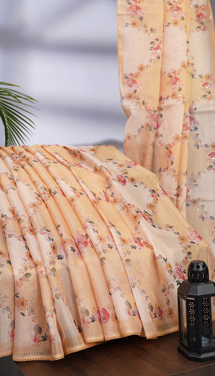 Kota Silk Saree with Floral Print and Knot Work