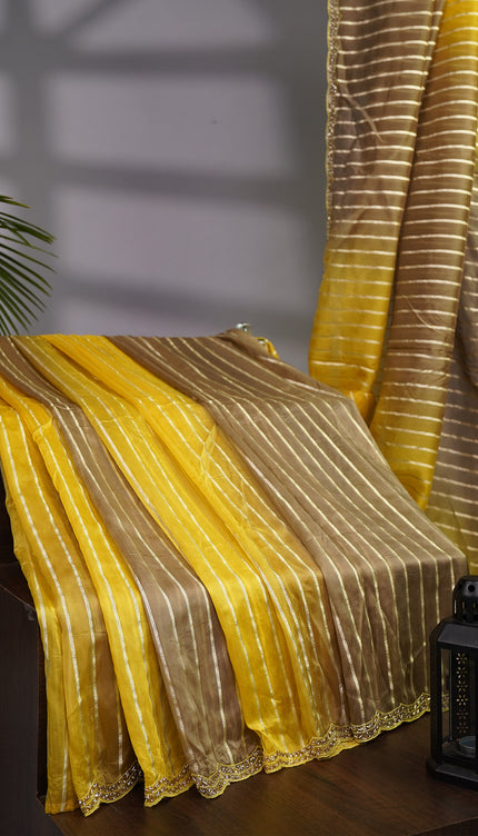 Soft Organza Silk with Zari Weaving Lines and Handwork Border