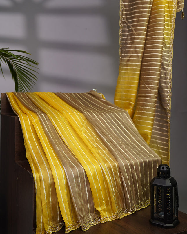 Soft Organza Silk with Zari Weaving Lines and Handwork Border