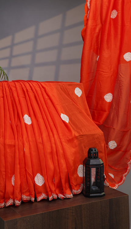 Russian Silk Zardozi Work with Scallop Border