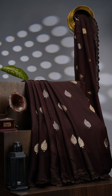 Kota Silk Saree With Golden Butties & Lace Border - Snuf