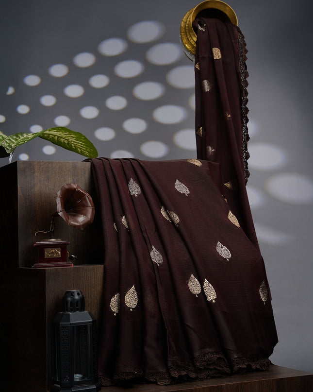 Kota Silk Saree With Golden Butties & Lace Border - Snuf