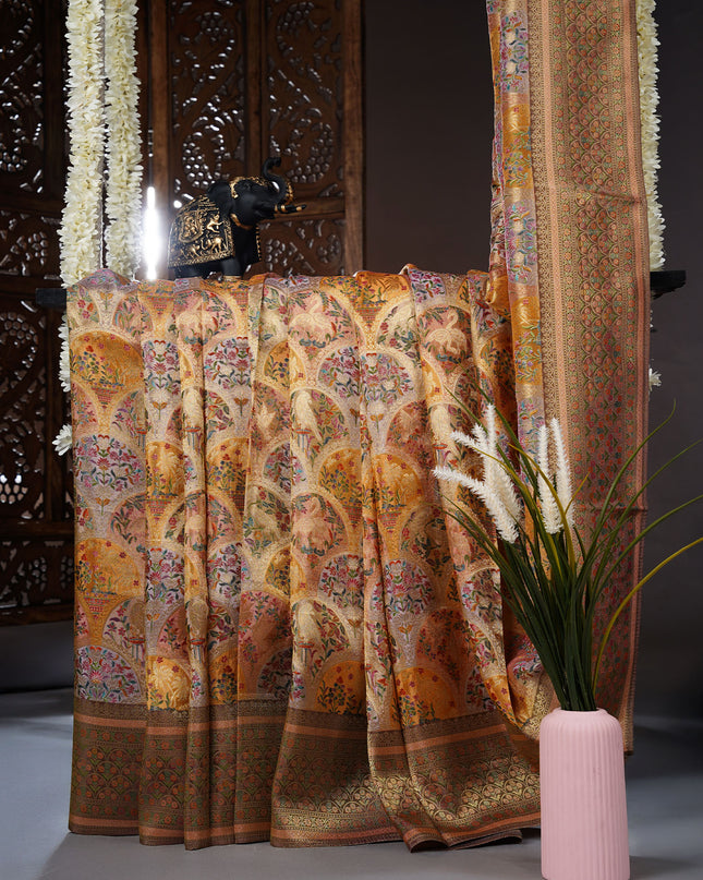 Banaras Silk saree With allover Meenakari - Peach