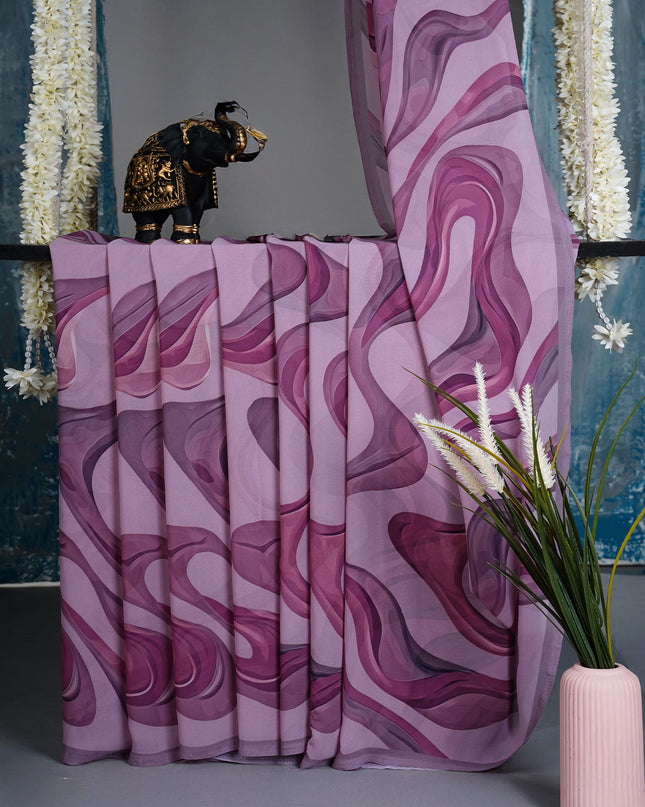 Georgette Saree With Abstract Print - Onion Pink