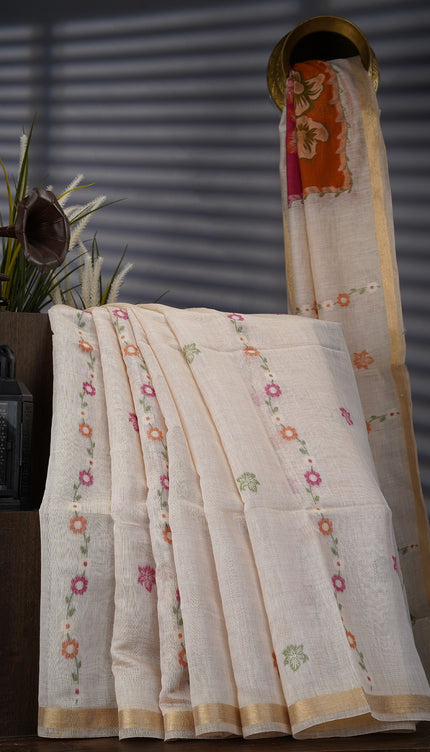 Kanchi Cotton Jamdani Weaving - Cream and Yellow