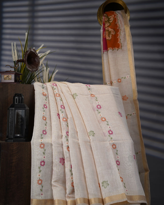 Kanchi Cotton Jamdani Weaving - Cream and Yellow