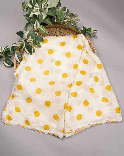 Chinnon Crape Polki Dots Printed with Pearl Work Border