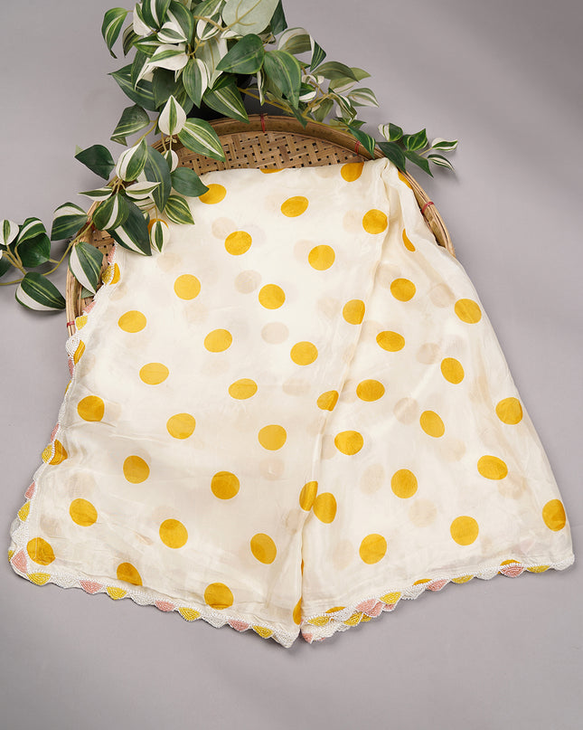 Chinnon Crape Polki Dots Printed with Pearl Work Border