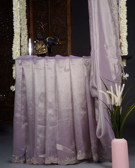 Tissue Organza saree with kardana stone work and scallop border - Lavender