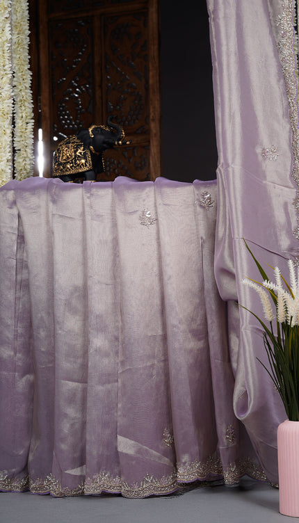 Tissue Organza saree with kardana stone work and scallop border - Lavender