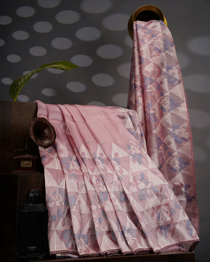 Tissue Georgette Allover Thread Embroidery Lace Border - Lite Purple