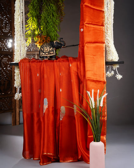 Kota Silk Saree with Golden and Meenakari Butties and Satin Border- Orange