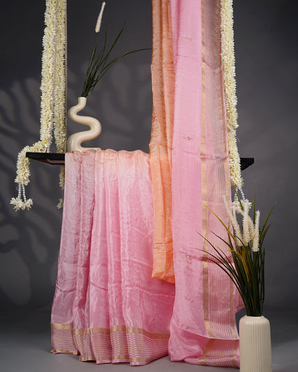 Russian Crepe Kardhana Sequence Work Butties Gold Stripes- Baby Pink