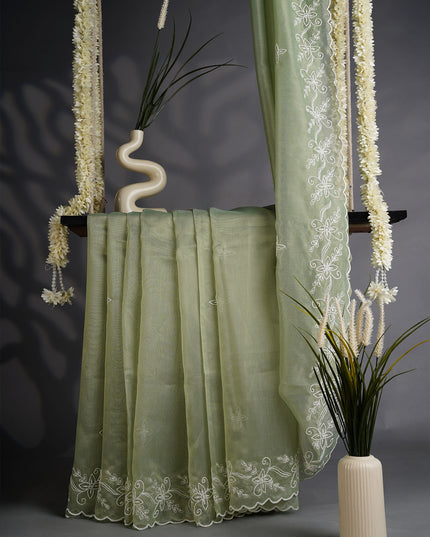 Organza Saree with Embroidery Butties and Border- Mint Green